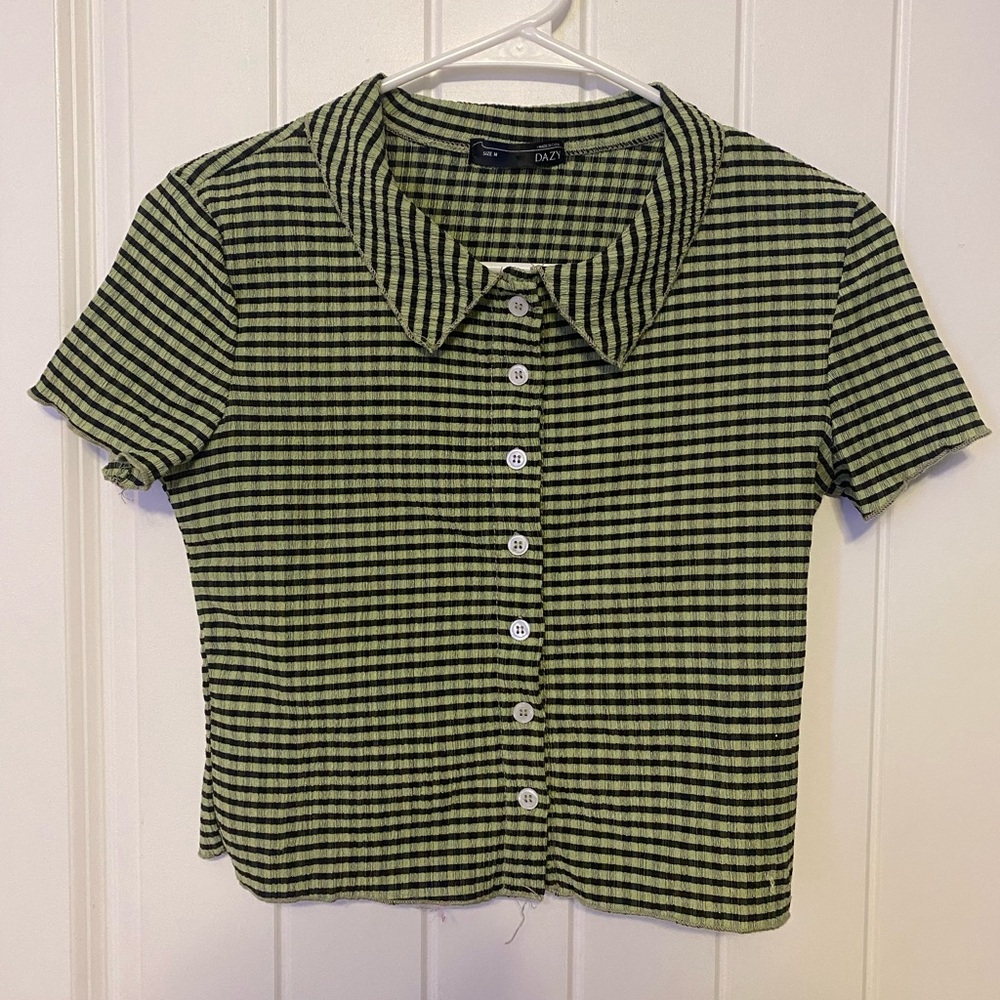 Green Collared Crop Button Down Shirt